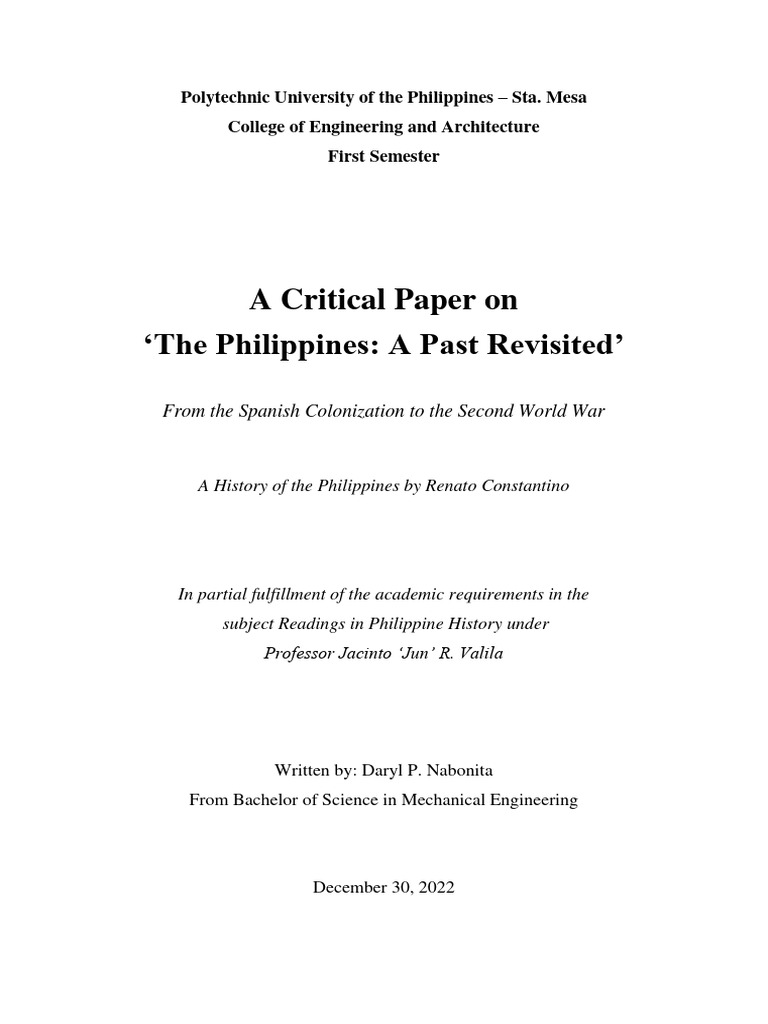 Critical Analysis of Philippine History | PDF | Philippines