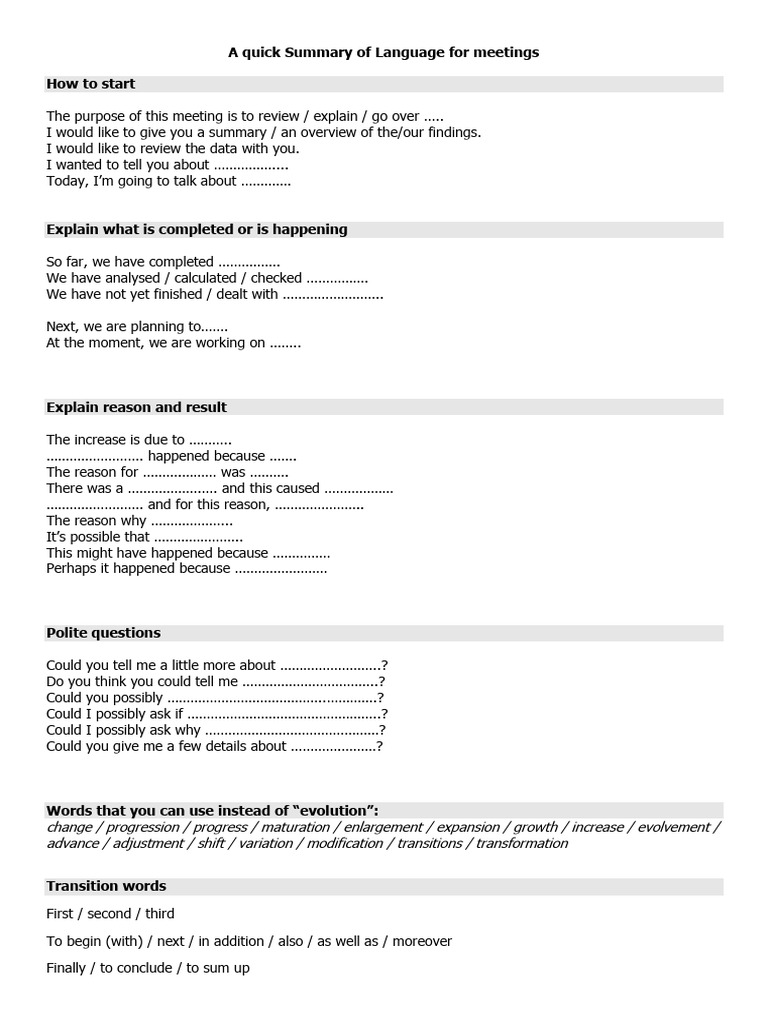 Meeting Language Essentials | PDF | Economies