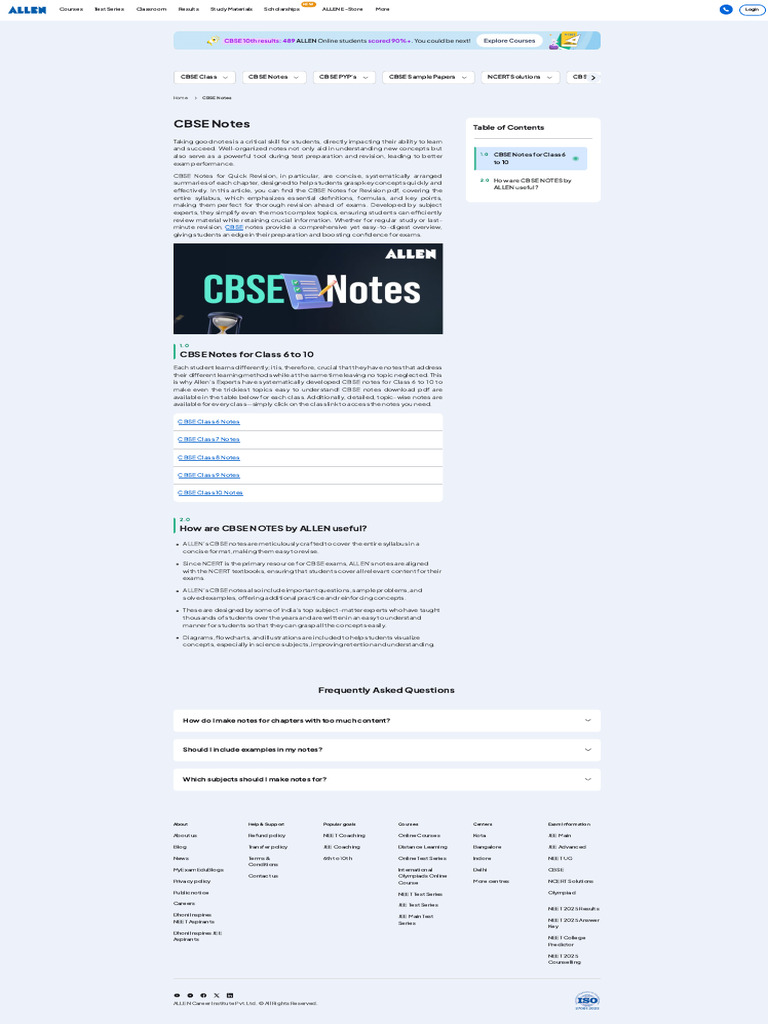 CBSE Notes _ Important Notes for Class 6 to 10 | PDF | Learning
