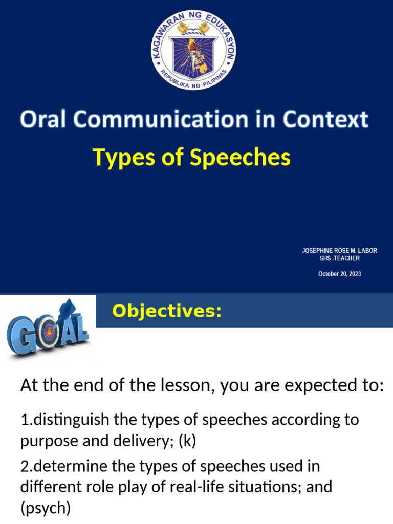 1st Q Oral Com M6 Part 2 Types of Speeches | PDF | Learning | Cognition
