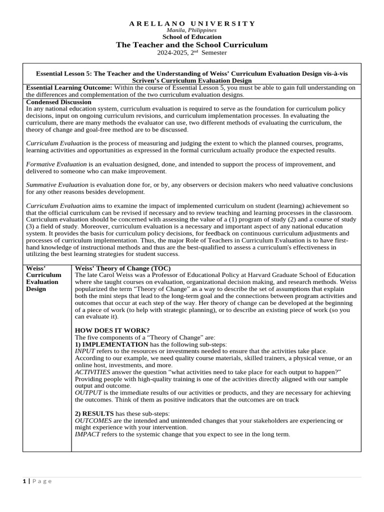 Curriculum Evaluation: Weiss vs. Scriven | PDF | Evaluation | Curriculum