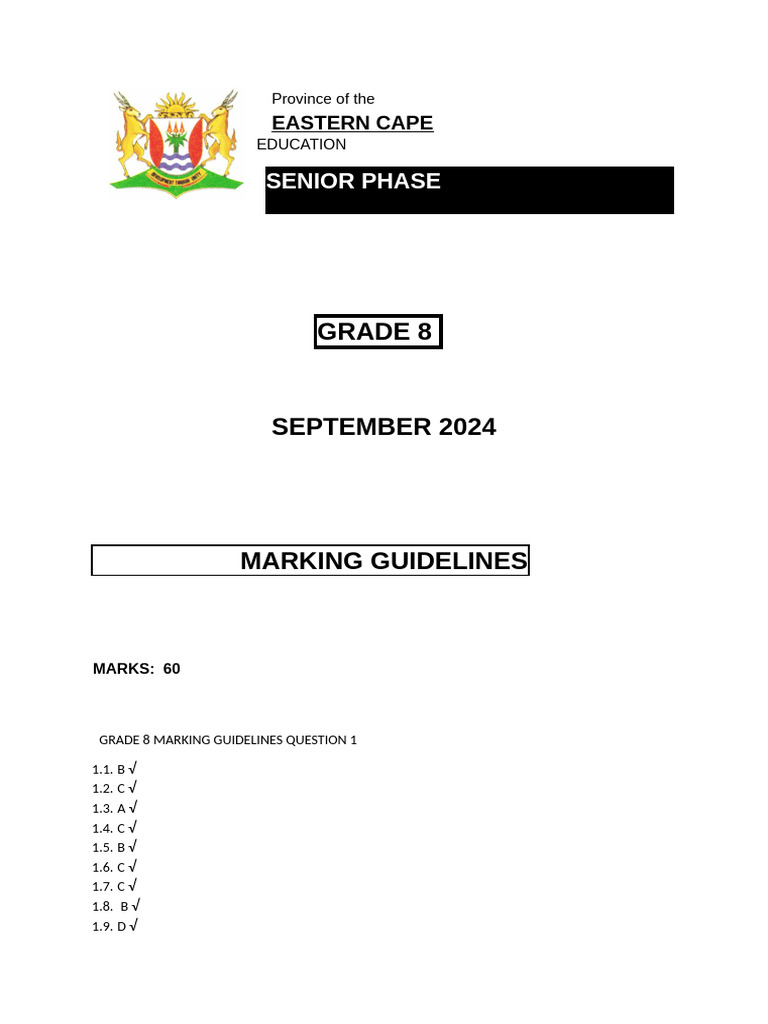 Grade 8 September 2024 Marking Guidelines | PDF | Electric Current ...