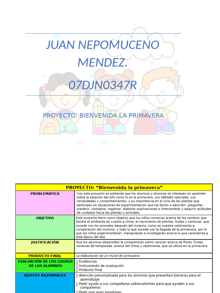 Proyecto Bienvenida a la Primavera | PDF | Aprendizaje | Plantas