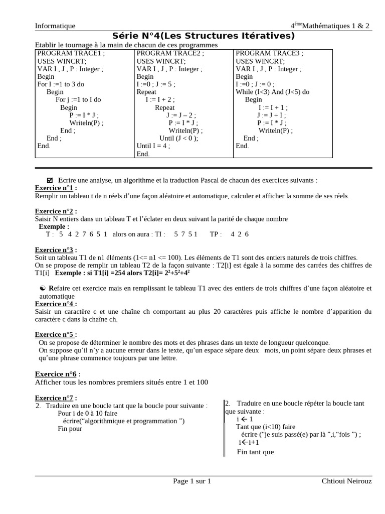 Exercices de Programmation en Pascal | PDF | Programmation informatique