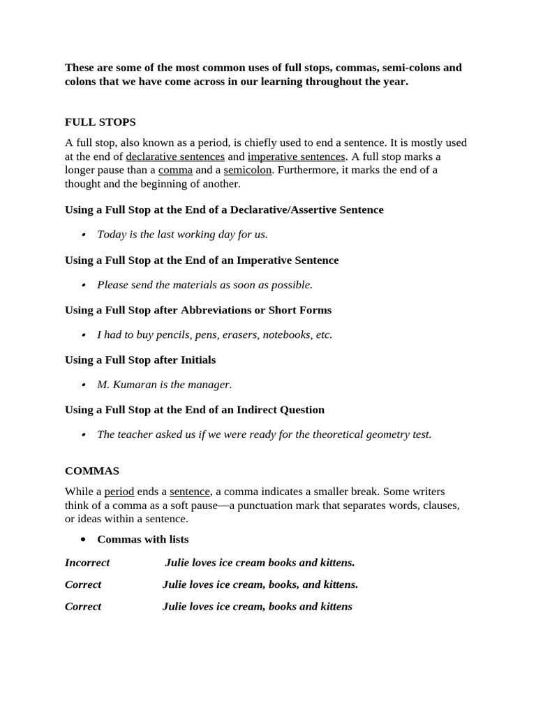 Punctuation Guide: Full Stops to Colons | PDF | Comma | Punctuation