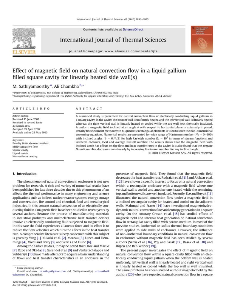 Magnetic Field Effects on Liquid Gallium Convection | PDF | Convection ...