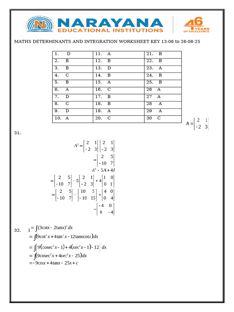 Maths Worksheet Key 13-06 To 26-06-25 | PDF