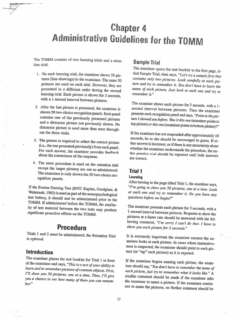 TOMM Form | PDF