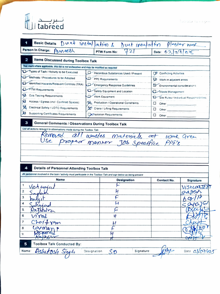 Toolbox Talk Safety Checklist Template | PDF | Occupational Safety And ...