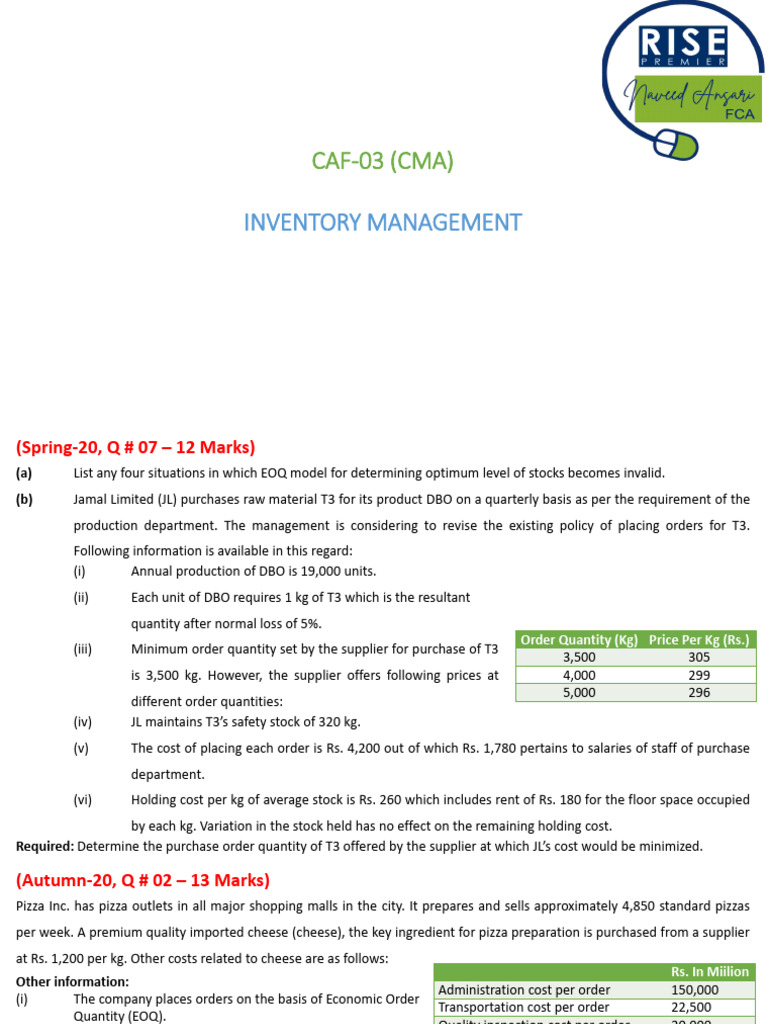 Inventory Management and EOQ Analysis | PDF | Production And ...