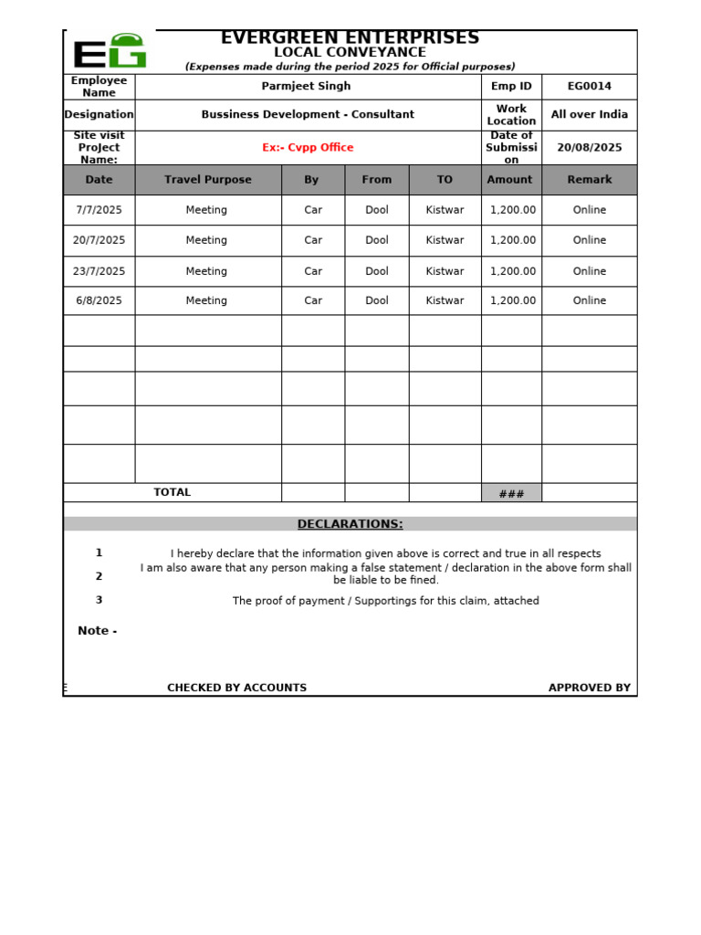 2025 Local Conveyance Expense Report | PDF