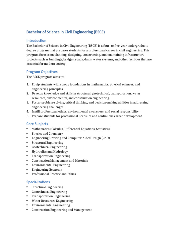 Overview of BSCE Program | PDF | Engineering | Civil Engineering