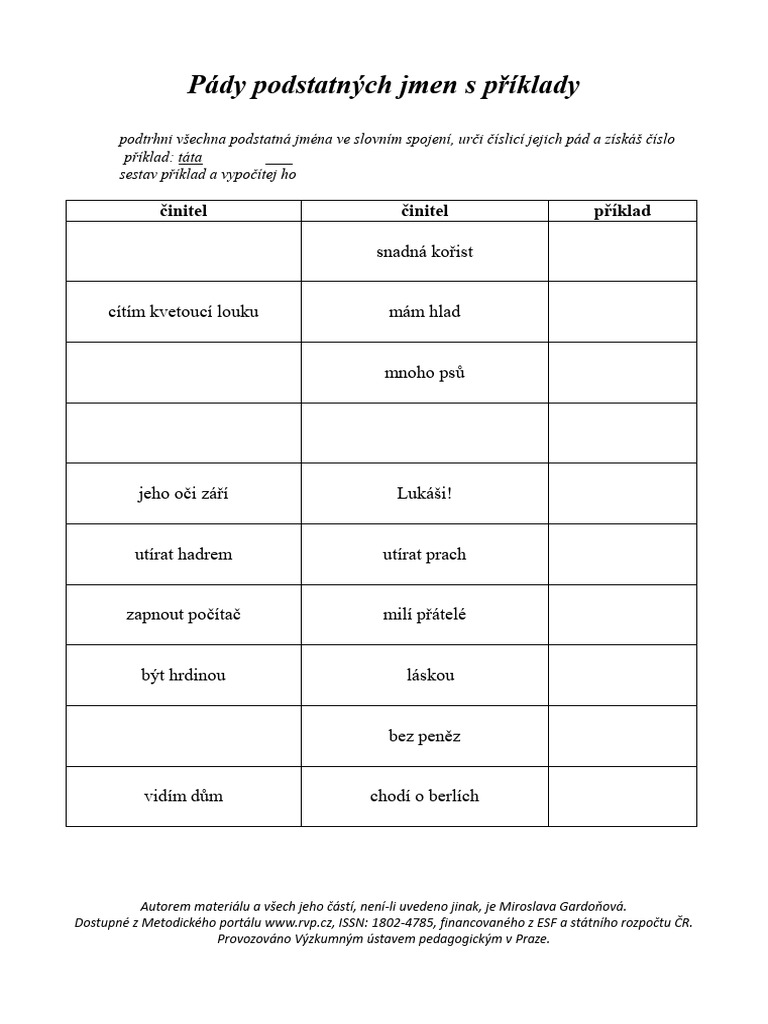 Pady Podstatnych Jmen S Priklady2 | PDF