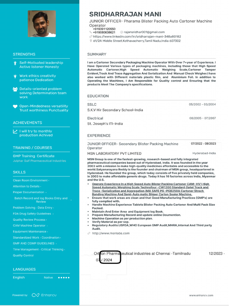 Sridharrajan CV Update New 01-8 - Repaired | PDF