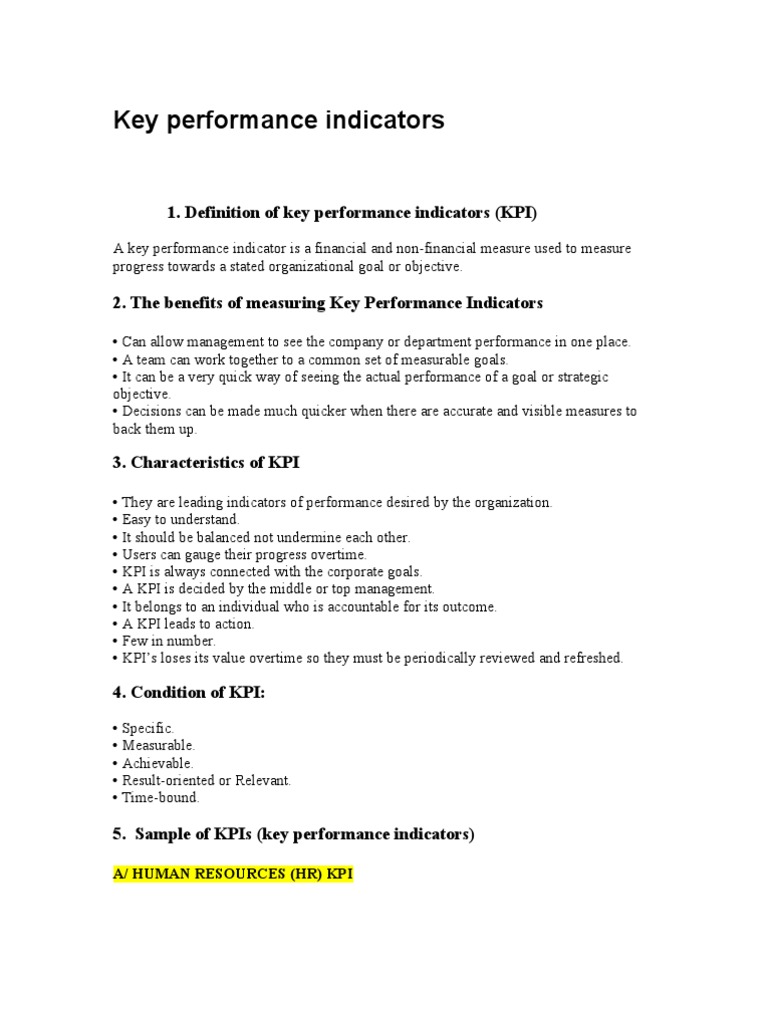Key Performance Indicators Pdf Career Growth Finance Money