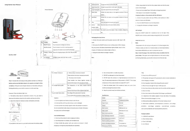 Jump Starter User Manual Guide | PDF | Electronics | Electrical Components
