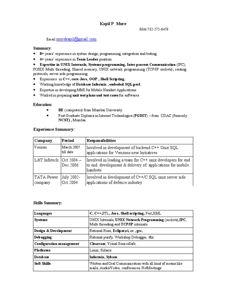 Kapil More Resume | PDF | C++ | Application Programming Interface