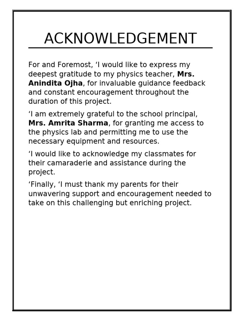 Project Acknowledgements and Thanks | PDF