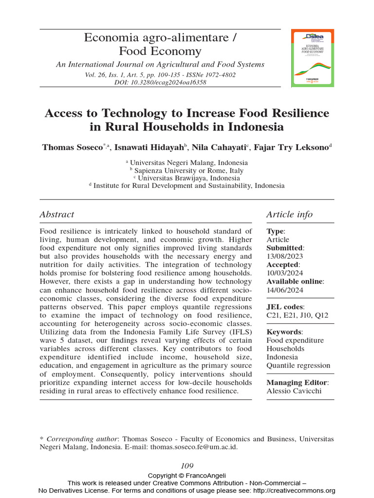 Access To Technology To Increase Food Resilience in Rural Households in ...