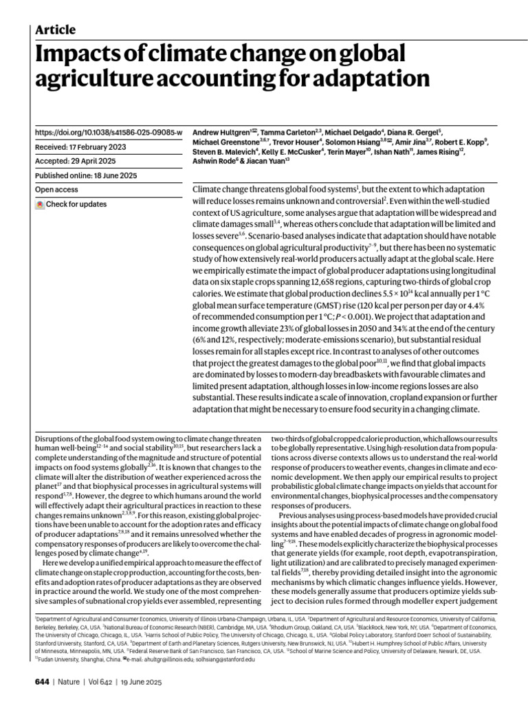 Climate Change's Impact on Agriculture | PDF | Calorie | Climate Change