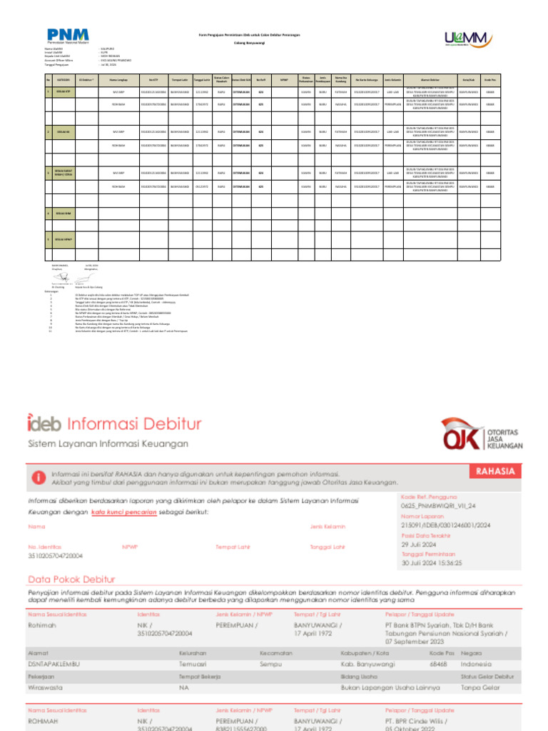 Formulir Permintaan iDeb Debitur Banyuwangi | PDF