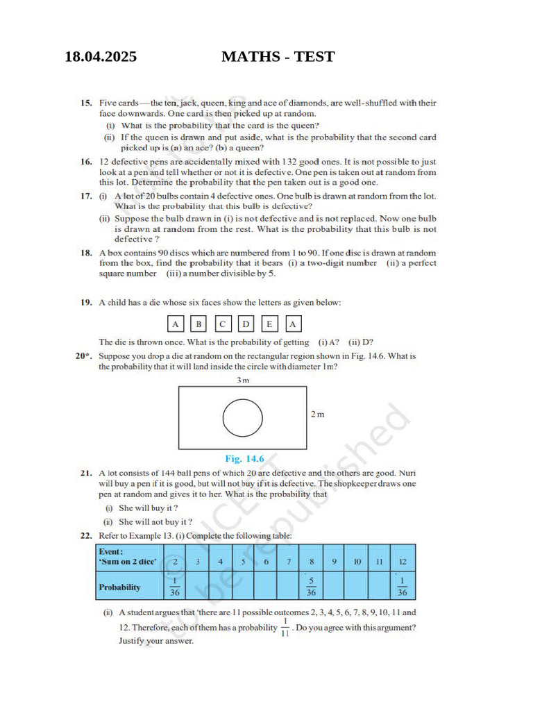 Probability Test Questions and Solutions | PDF