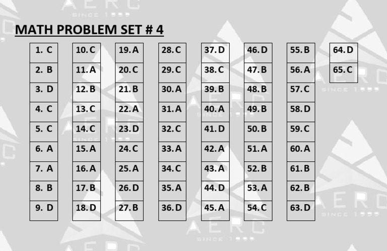 Math Problem Set Answers 1-65 | PDF