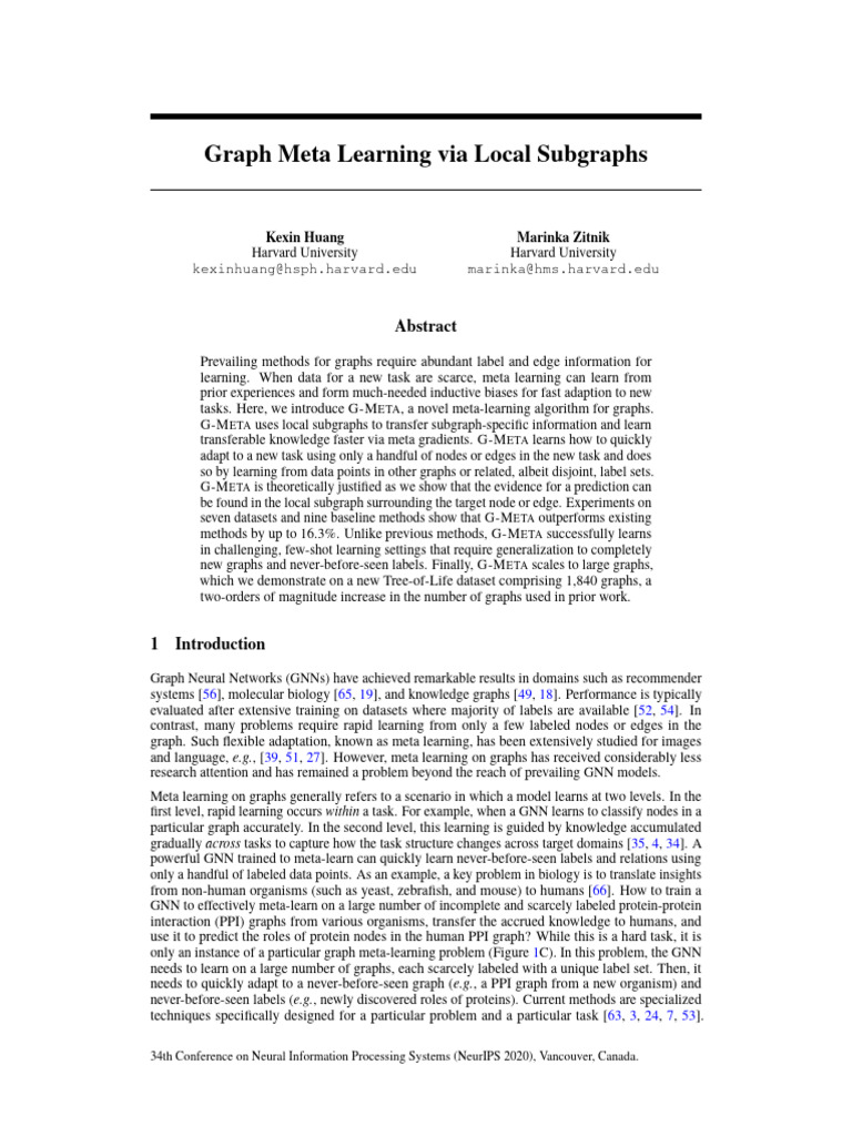G Meta Neurips2020 | PDF | Protein–Protein Interaction | Learning