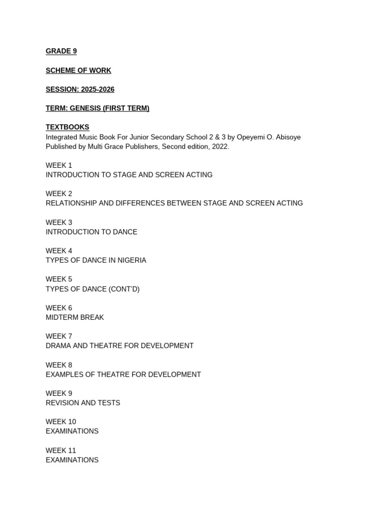Grade 9 Performing Arts Curriculum 2025-2026 | PDF