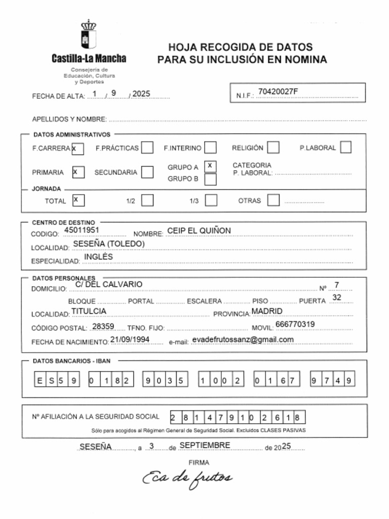 Hoja Recogida Datos Pdf