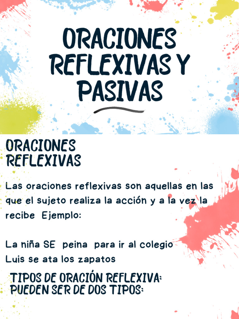 Oraciones Reflexivas y Pasivas Explicadas | PDF | Verbo | Asunto ...