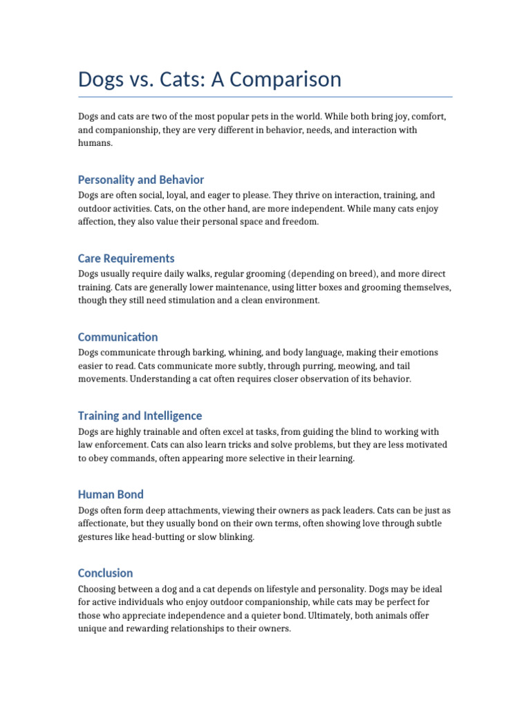 Comparing Dogs and Cats as Pets | PDF