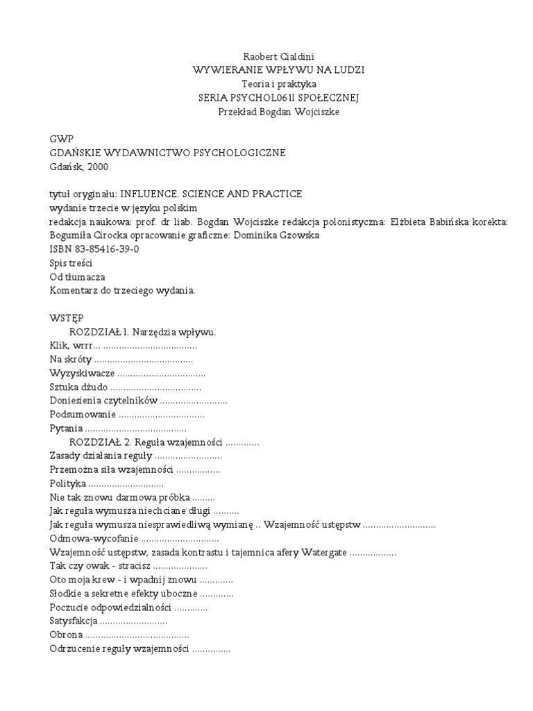 Cialdini Wywieranie Wpływu Na Ludzi Pdf
