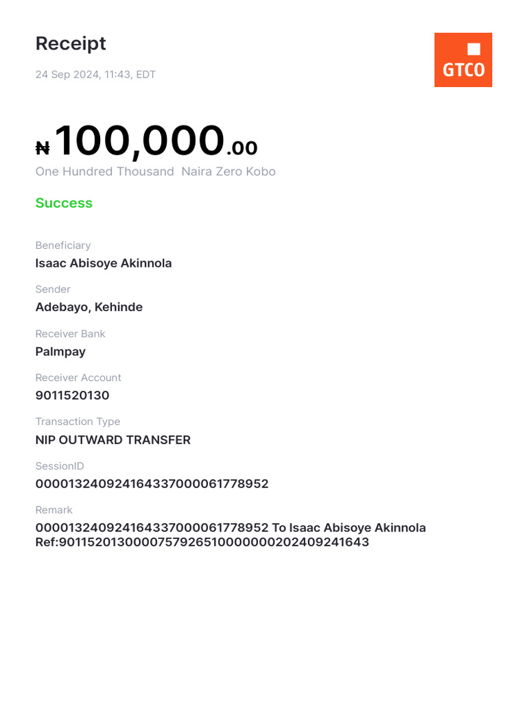 Successful NIP Transfer Receipt | PDF