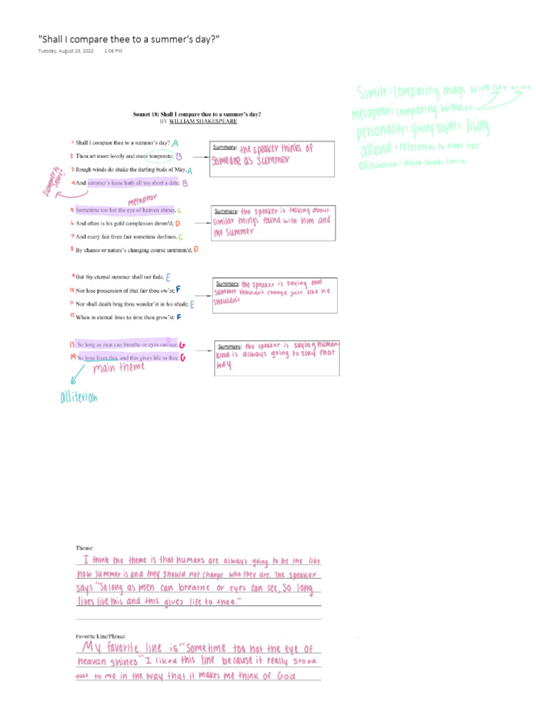 Shall I Compare Thee To A Summer's Day | PDF