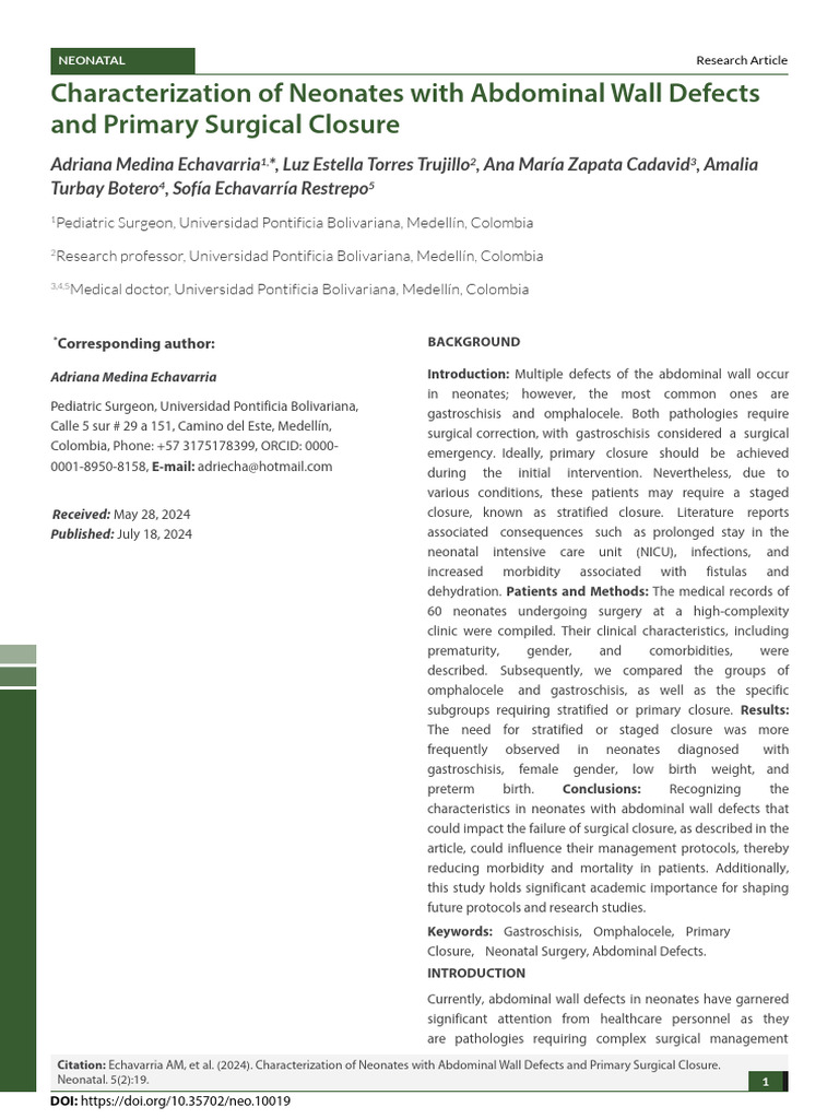 Neonates with Abdominal Wall Defects | PDF | Preterm Birth | Low Birth ...