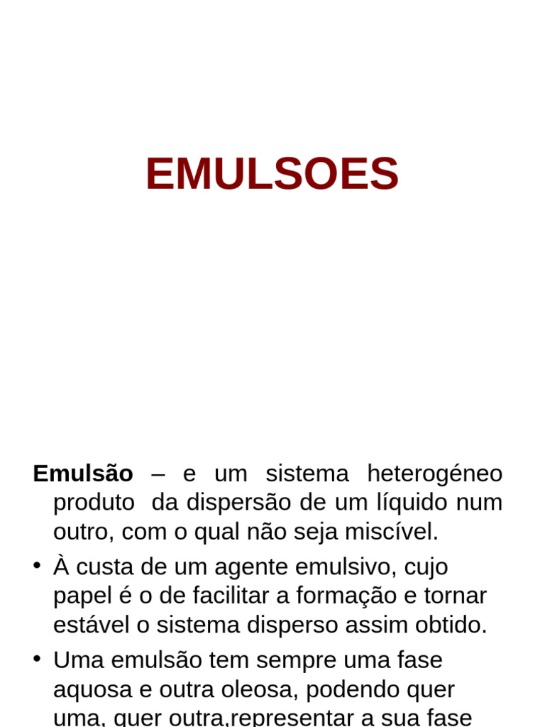 Emulsões: Tipos e Aplicações | PDF | Emulsão | Química