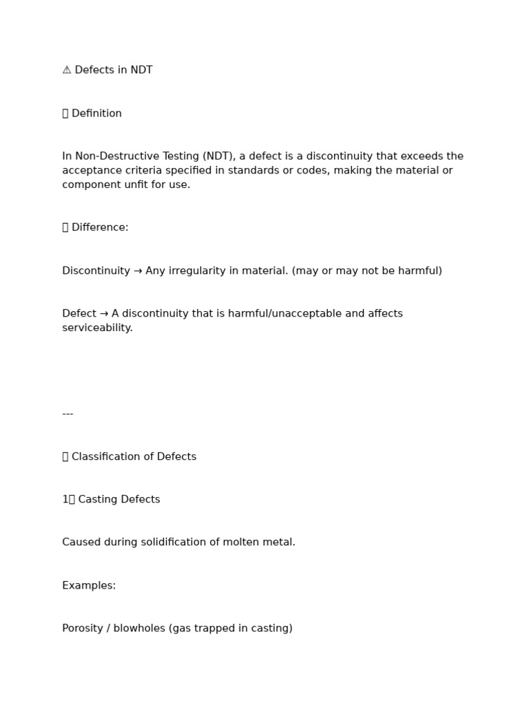 NDT Defect Types and Classifications | PDF
