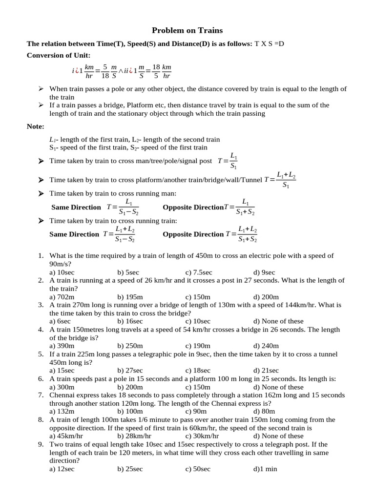 Train Speed and Crossing Time Calculations | PDF | Chess | Chess Theory