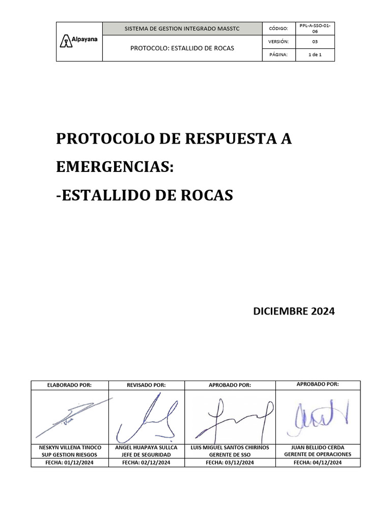 PPL A SSO 01 06 Protocolo Estallido de Rocas | PDF | Minería