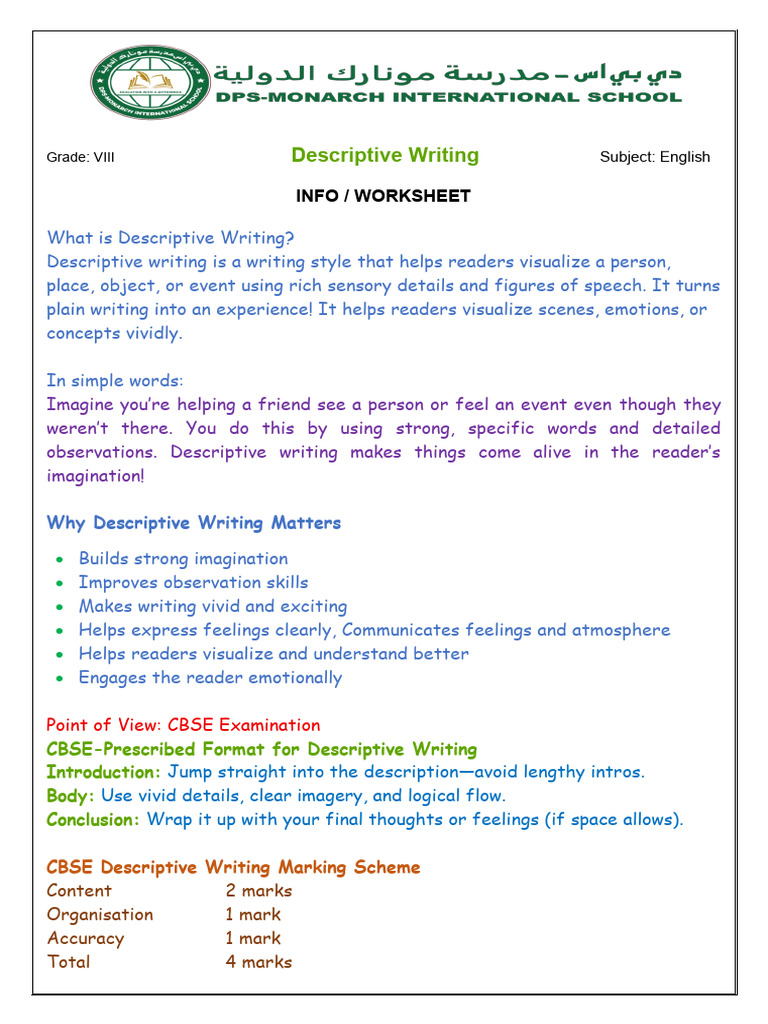 Descriptive Writing Guide for Grade 8 | PDF
