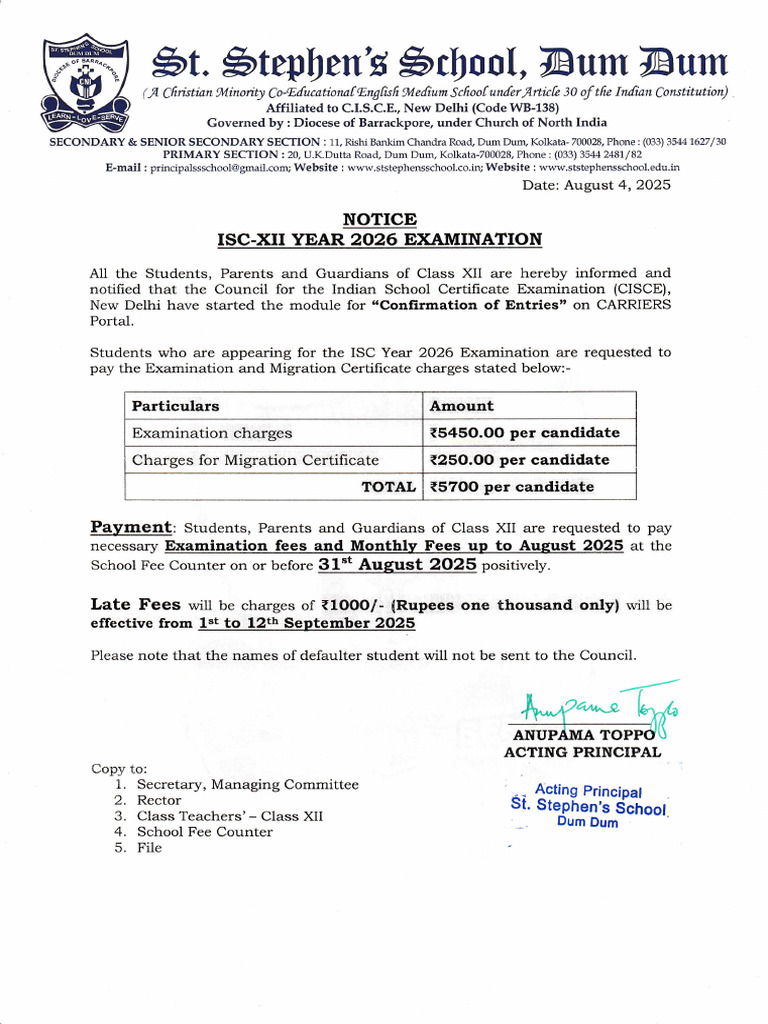 Notice - IsC 2026 Examination | PDF | Educational Institutions ...