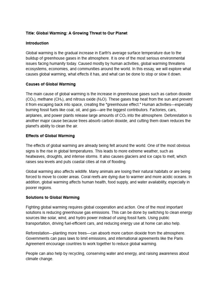 Causes and Solutions of Global Warming | PDF | Climate Change | Climate ...