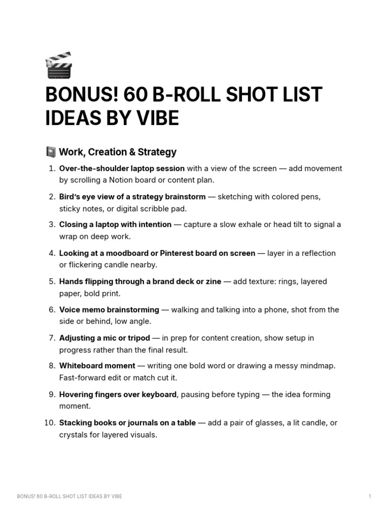 60 Creative B-Roll Shot Ideas | PDF | Camera