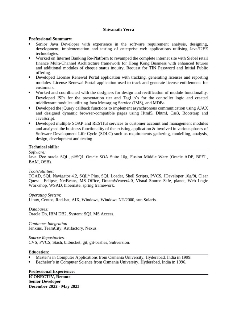 Senior Java Developer Profile | PDF | Java (Programming Language ...