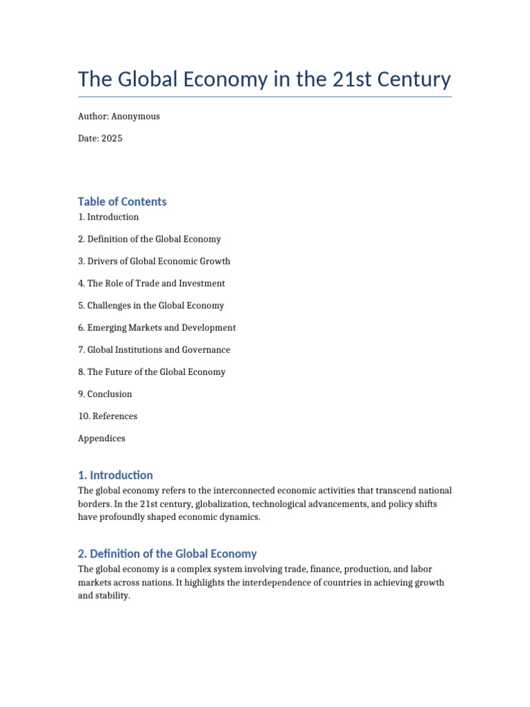 Global Economy Overview: 21st Century Insights | PDF | Globalization ...