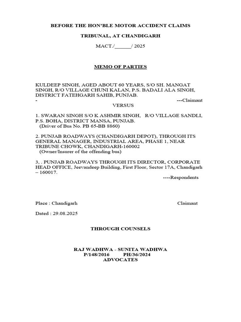 MACT Claim for Motor Accident Injuries | PDF | Affidavit