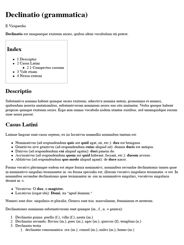 Declinatio Latina (Vicipaedia) | PDF
