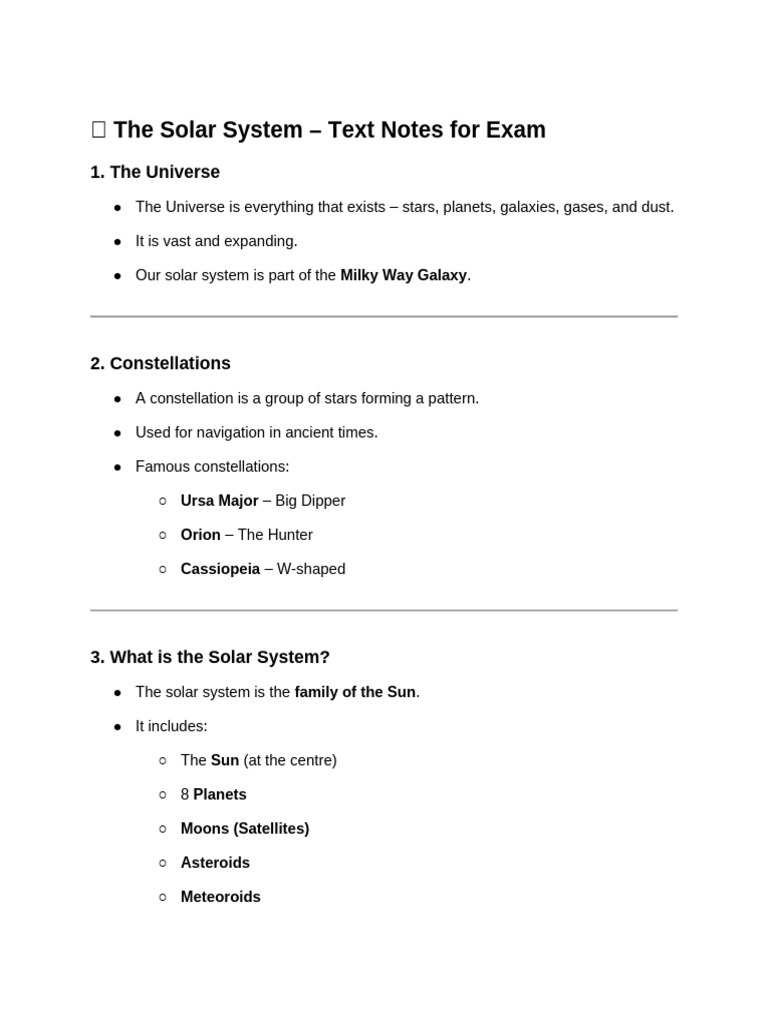 Solar System Study Notes for Exams | PDF | Solar System | Planets
