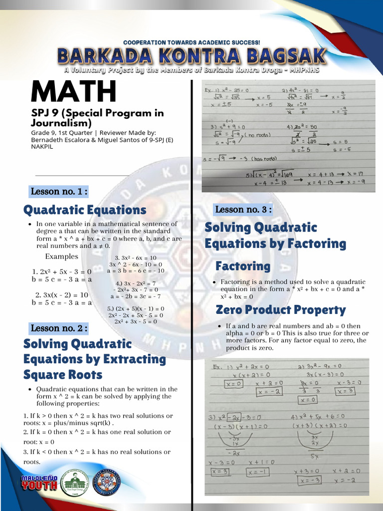 Grade 9 Quadratic Equations Guide | PDF | Quadratic Equation | Algebra